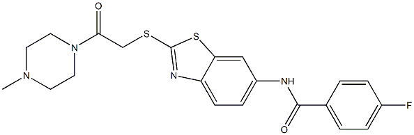 4-fluoro-N-(2-{[2-(4-methyl-1-piperazinyl)-2-oxoethyl]sulfanyl}-1,3-benzothiazol-6-yl)benzamide 구조식 이미지