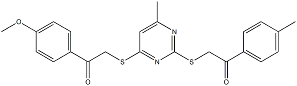 1-(4-methoxyphenyl)-2-[(6-methyl-2-{[2-(4-methylphenyl)-2-oxoethyl]sulfanyl}-4-pyrimidinyl)sulfanyl]ethanone 구조식 이미지