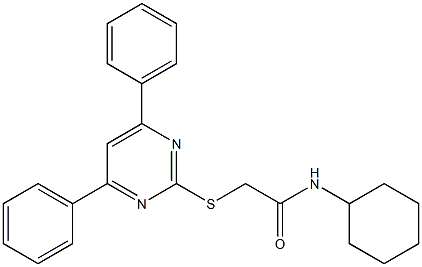 N-cyclohexyl-2-[(4,6-diphenyl-2-pyrimidinyl)sulfanyl]acetamide 구조식 이미지