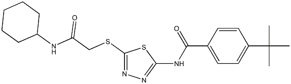 4-tert-butyl-N-(5-{[2-(cyclohexylamino)-2-oxoethyl]sulfanyl}-1,3,4-thiadiazol-2-yl)benzamide 구조식 이미지