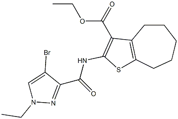 ethyl 2-{[(4-bromo-1-ethyl-1H-pyrazol-3-yl)carbonyl]amino}-5,6,7,8-tetrahydro-4H-cyclohepta[b]thiophene-3-carboxylate Structure