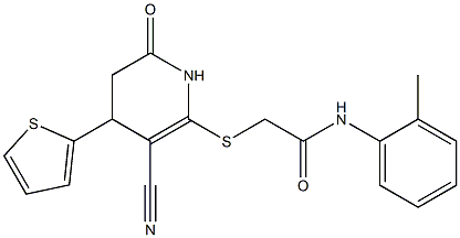 2-{[3-cyano-6-oxo-4-(2-thienyl)-1,4,5,6-tetrahydro-2-pyridinyl]sulfanyl}-N-(2-methylphenyl)acetamide Structure