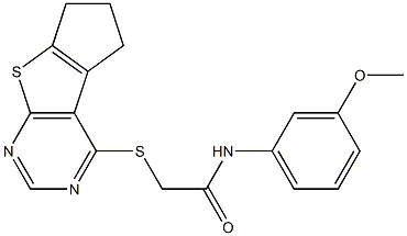 2-(6,7-dihydro-5H-cyclopenta[4,5]thieno[2,3-d]pyrimidin-4-ylsulfanyl)-N-(3-methoxyphenyl)acetamide 구조식 이미지