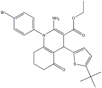 ethyl 2-amino-1-(4-bromophenyl)-4-(5-tert-butyl-2-thienyl)-5-oxo-1,4,5,6,7,8-hexahydro-3-quinolinecarboxylate Structure