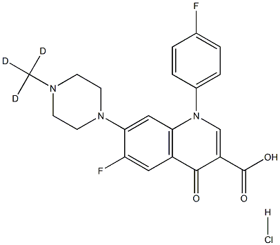 6-Fluoro-1-(4-fluorophenyl)-1,4-dihydro-7-(4-methyl-d3-piperazino)-4-oxo-3-quinolinecarboxylic  acid  hydrochloride 구조식 이미지