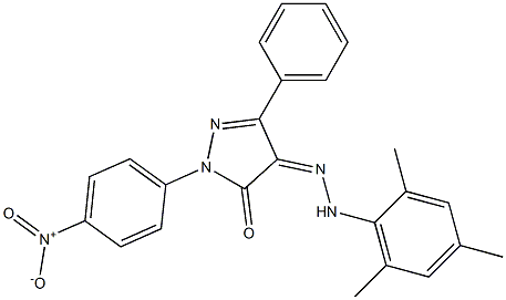 1-(4-nitrophenyl)-3-phenyl-1H-pyrazole-4,5-dione 4-(N-mesitylhydrazone) 구조식 이미지