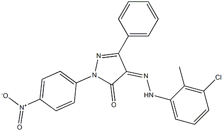 1-(4-nitrophenyl)-3-phenyl-1H-pyrazole-4,5-dione 4-[N-(3-chloro-2-methylphenyl)hydrazone] 구조식 이미지