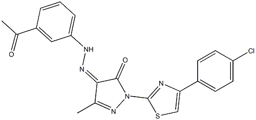 1-[4-(4-chlorophenyl)-1,3-thiazol-2-yl]-3-methyl-1H-pyrazole-4,5-dione 4-[N-(3-acetylphenyl)hydrazone] 구조식 이미지