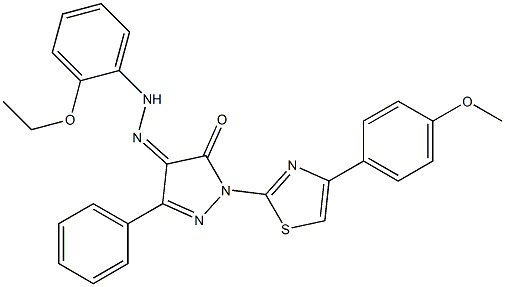 1-[4-(4-methoxyphenyl)-1,3-thiazol-2-yl]-3-phenyl-1H-pyrazole-4,5-dione 4-[N-(2-ethoxyphenyl)hydrazone] 구조식 이미지