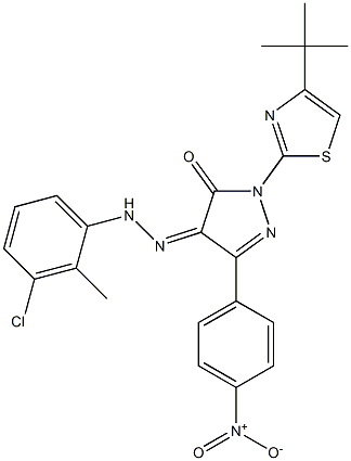 1-[4-(tert-butyl)-1,3-thiazol-2-yl]-3-(4-nitrophenyl)-1H-pyrazole-4,5-dione 4-[N-(3-chloro-2-methylphenyl)hydrazone] 구조식 이미지