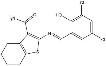 2-{[(E)-(3,5-dichloro-2-hydroxyphenyl)methylidene]amino}-4,5,6,7-tetrahydro-1-benzothiophene-3-carboxamide Structure