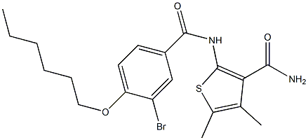 2-{[3-bromo-4-(hexyloxy)benzoyl]amino}-4,5-dimethyl-3-thiophenecarboxamide 구조식 이미지