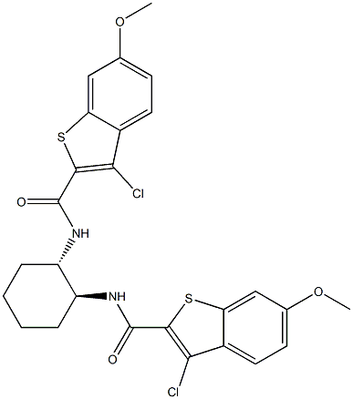 3-chloro-N-((1S,2S)-2-{[(3-chloro-6-methoxy-1-benzothiophen-2-yl)carbonyl]amino}cyclohexyl)-6-methoxy-1-benzothiophene-2-carboxamide 구조식 이미지