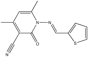 4,6-dimethyl-2-oxo-1-{[(E)-2-thienylmethylidene]amino}-1,2-dihydro-3-pyridinecarbonitrile Structure