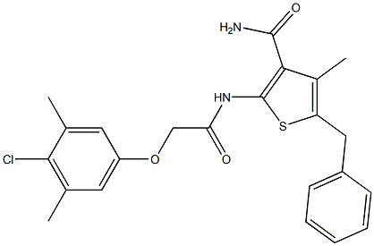 5-benzyl-2-{[2-(4-chloro-3,5-dimethylphenoxy)acetyl]amino}-4-methyl-3-thiophenecarboxamide 구조식 이미지