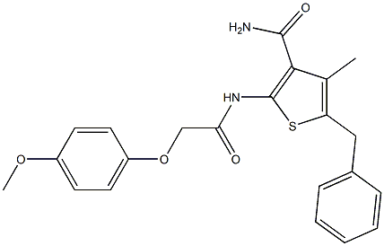 5-benzyl-2-{[2-(4-methoxyphenoxy)acetyl]amino}-4-methyl-3-thiophenecarboxamide 구조식 이미지