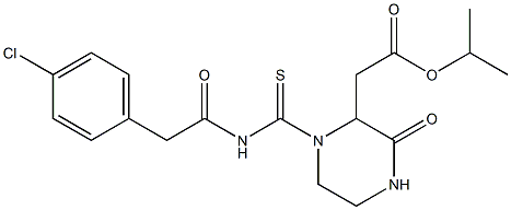 isopropyl 2-[1-({[2-(4-chlorophenyl)acetyl]amino}carbothioyl)-3-oxo-2-piperazinyl]acetate Structure