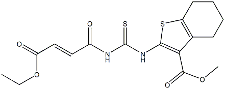 methyl 2-[({[(E)-4-ethoxy-4-oxo-2-butenoyl]amino}carbothioyl)amino]-4,5,6,7-tetrahydro-1-benzothiophene-3-carboxylate 구조식 이미지