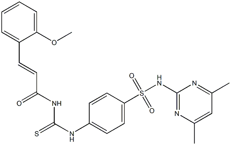 N-(4,6-dimethyl-2-pyrimidinyl)-4-[({[(E)-3-(2-methoxyphenyl)-2-propenoyl]amino}carbothioyl)amino]benzenesulfonamide 구조식 이미지