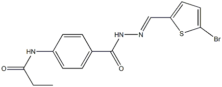 N-[4-({2-[(E)-(5-bromo-2-thienyl)methylidene]hydrazino}carbonyl)phenyl]propanamide 구조식 이미지