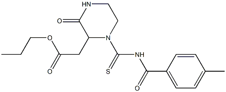 propyl 2-(1-{[(4-methylbenzoyl)amino]carbothioyl}-3-oxo-2-piperazinyl)acetate Structure