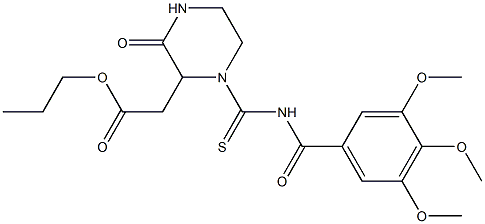 propyl 2-(3-oxo-1-{[(3,4,5-trimethoxybenzoyl)amino]carbothioyl}-2-piperazinyl)acetate Structure