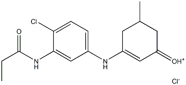 {3-[4-chloro-3-(propionylamino)anilino]-5-methyl-2-cyclohexenyliden}oxonium chloride 구조식 이미지