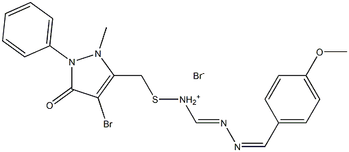 {[(4-bromo-2-methyl-5-oxo-1-phenyl-2,5-dihydro-1H-pyrazol-3-yl)methyl]sulfanyl}{(E)-2-[(Z)-(4-methoxyphenyl)methylidene]hydrazono}methanaminium bromide Structure