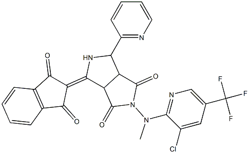 2-[[3-chloro-5-(trifluoromethyl)-2-pyridinyl](methyl)amino]-4-(1,3-dioxo-1,3-dihydro-2H-inden-2-yliden)-6-(2-pyridinyl)tetrahydropyrrolo[3,4-c]pyrrole-1,3(2H,3aH)-dione 구조식 이미지