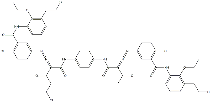 3,3'-[2-(Chloromethyl)-1,4-phenylenebis[iminocarbonyl(acetylmethylene)azo]]bis[N-[3-(2-chloroethyl)-2-ethoxyphenyl]-6-chlorobenzamide] 구조식 이미지