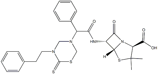 6-[2-Phenyl-2-[(3-phenethyl-2-thioxo-3,4,5,6-tetrahydro-2H-1,3,5-thiadiazin)-5-yl]acetylamino]penicillanic acid Structure