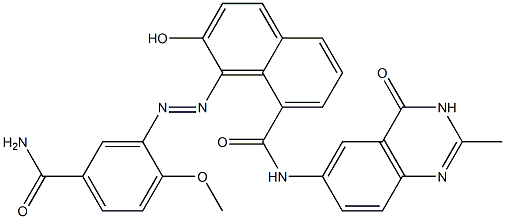 1-[(2-Methoxy-5-carbamoylphenyl)azo]-N-[(2-methyl-3,4-dihydro-4-oxoquinazolin)-6-yl]-2-hydroxynaphthalene-8-carboxamide 구조식 이미지