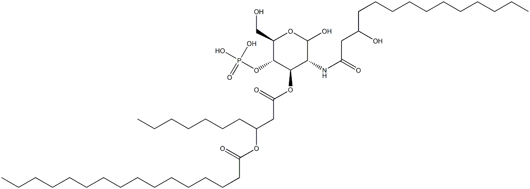 2-(3-Hydroxymyristoylamino)-4-O-phosphono-3-O-[3-(palmitoyloxy)decanoyl]-2-deoxy-D-glucopyranose 구조식 이미지