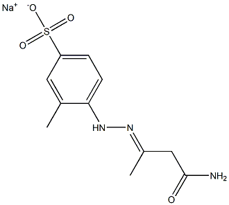 4-[N'-(2-Carbamoyl-1-methylethylidene)hydrazino]-3-methylbenzenesulfonic acid sodium salt 구조식 이미지