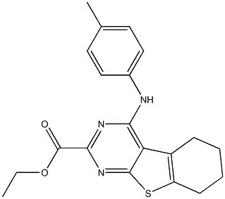 5,6,7,8-Tetrahydro-4-(4-methylphenylamino)[1]benzothieno[2,3-d]pyrimidine-2-carboxylic acid ethyl ester 구조식 이미지