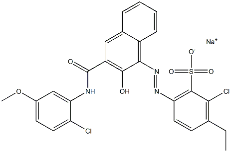 2-Chloro-3-ethyl-6-[[3-[[(2-chloro-5-methoxyphenyl)amino]carbonyl]-2-hydroxy-1-naphtyl]azo]benzenesulfonic acid sodium salt 구조식 이미지