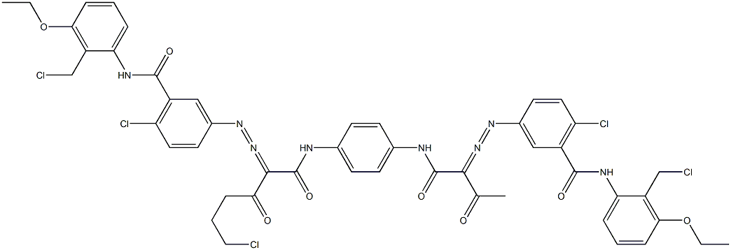 3,3'-[2-(2-Chloroethyl)-1,4-phenylenebis[iminocarbonyl(acetylmethylene)azo]]bis[N-[2-(chloromethyl)-3-ethoxyphenyl]-6-chlorobenzamide] 구조식 이미지