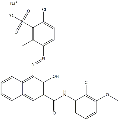 2-Chloro-6-methyl-5-[[3-[[(2-chloro-3-methoxyphenyl)amino]carbonyl]-2-hydroxy-1-naphtyl]azo]benzenesulfonic acid sodium salt 구조식 이미지