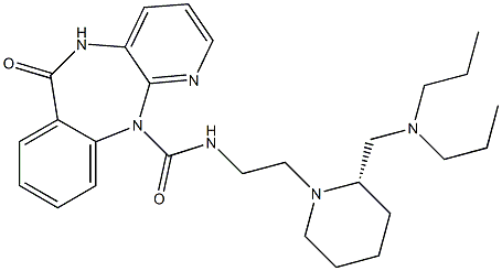 5,11-Dihydro-11-[[[2-[(2S)-2-[(dipropylamino)methyl]-1-piperidinyl]ethyl]amino]carbonyl]-6H-pyrido[2,3-b][1,4]benzodiazepin-6-one 구조식 이미지