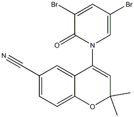 2,2-Dimethyl-6-cyano-4-[(3-bromo-5-bromo-1,2-dihydro-2-oxopyridin)-1-yl]-2H-1-benzopyran 구조식 이미지