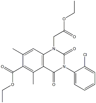 1,2,3,4-Tetrahydro-3-(2-chlorophenyl)-1-ethoxycarbonylmethyl-5,7-dimethyl-2,4-dioxoquinazoline-6-carboxylic acid ethyl ester 구조식 이미지