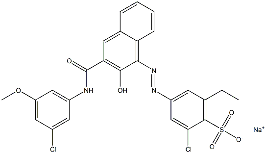 2-Chloro-6-ethyl-4-[[3-[[(3-chloro-5-methoxyphenyl)amino]carbonyl]-2-hydroxy-1-naphtyl]azo]benzenesulfonic acid sodium salt 구조식 이미지