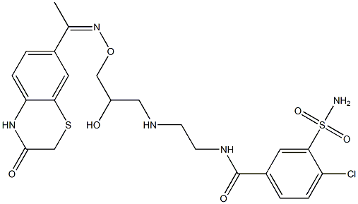 4-Chloro-3-sulfamoyl-N-[2-[[2-hydroxy-3-[[[1-[(3,4-dihydro-3-oxo-2H-1,4-benzothiazin)-7-yl]ethylidene]amino]oxy]propyl]amino]ethyl]benzamide 구조식 이미지