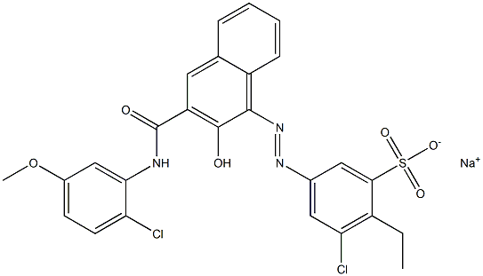 3-Chloro-2-ethyl-5-[[3-[[(2-chloro-5-methoxyphenyl)amino]carbonyl]-2-hydroxy-1-naphtyl]azo]benzenesulfonic acid sodium salt 구조식 이미지