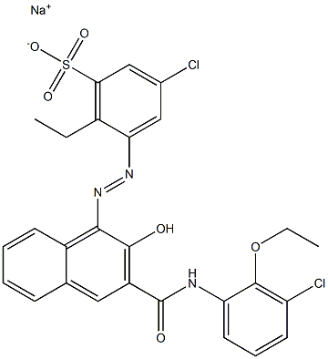 3-Chloro-6-ethyl-5-[[3-[[(3-chloro-2-ethoxyphenyl)amino]carbonyl]-2-hydroxy-1-naphtyl]azo]benzenesulfonic acid sodium salt 구조식 이미지