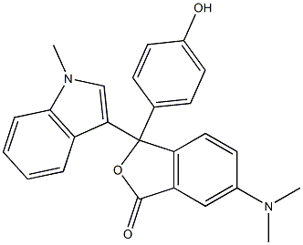 6-(Dimethylamino)-3-(4-hydroxyphenyl)-3-(1-methyl-1H-indol-3-yl)isobenzofuran-1(3H)-one 구조식 이미지