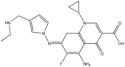 1-Cyclopropyl-1,4-dihydro-4-oxo-5-amino-6-fluoro-7-[3-[(ethylamino)methyl]pyrrolizino]quinoline-3-carboxylic acid 구조식 이미지