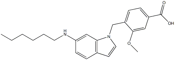 4-[6-Hexylamino-1H-indol-1-ylmethyl]-3-methoxybenzoic acid 구조식 이미지