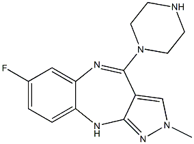 2-Methyl-4-(piperazin-1-yl)-7-fluoro-2,10-dihydropyrazolo[3,4-b][1,5]benzodiazepine Structure