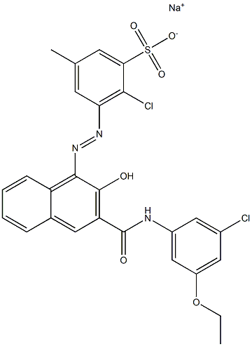 2-Chloro-5-methyl-3-[[3-[[(3-chloro-5-ethoxyphenyl)amino]carbonyl]-2-hydroxy-1-naphtyl]azo]benzenesulfonic acid sodium salt 구조식 이미지